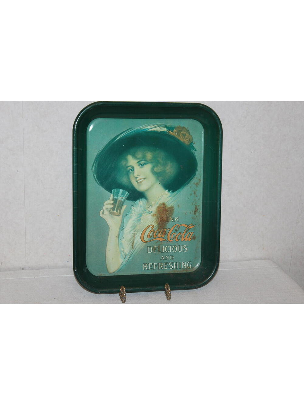 Vintage Rustic Coca Cola Advertising Metal Tray - Victorian Lady - 1970s